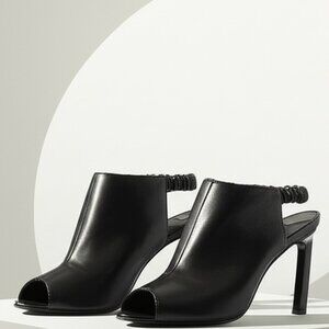 Karen Millen Black Leather Peep Toe Slingback Heels Size EU 38 or US 7